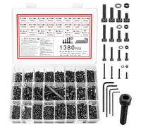 Vwoqiy 1380 Pcs Juego de Tornillos y Tuercas y Arandelas, M2 M3 M4 M5 Tornillos de Cabeza Hueca Hexagonal, Métricos Tornillería Tornillos Cabeza Hexagonales Negros para Reparación