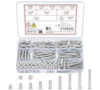 Vwoqiy 270 Piezas M6 Tornillos y Tuercas y Arandelas Kit, Tornillos de de Cabeza Alomada, Juego de Tornillo de Máquina con Arandelas, Tornillería y Tuercas