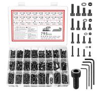 Vwoqiy 795 Pcs Juego de Tornillos y Tuercas y Arandelas, M3 M4 M5 M6 Tornillos de Cabeza Hueca Hexagonal, Métricos Tornillería Tornillos Cabeza Hexagonales Negros para Reparación