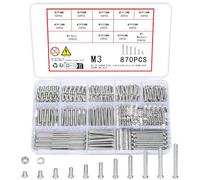 Vwoqiy 870 Piezas M3 Tornillos y Tuercas y Arandelas Kit, Tornillos de de Cabeza Alomada, Juego de Tornillo de Máquina con Arandelas, Tornillería y Tuercas