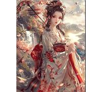 VwrxnchCoatx Kit de punto de cruz de dama en kimono, kits de adornos de punto de cruz para adultos principiantes, kits de punto de aguja de bordado contado, decoración del hogar, 40 x 50 cm