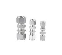 VWWJCCRO 1pc 304 Double Ferrules Hydraulic Pipe Fitting Compression Straight Union Bulkhead for 3/8" Barb Fittings