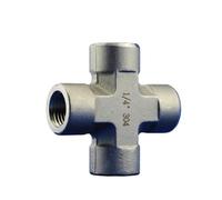 VWWJCCRO 1pc High Pressure Forged 4-Way Nipple Fitting 3/8" Female Thread Cross Equal Diameter Fitting Barb Fittings