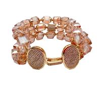 VWWJCCRO 3 Strands Faceted Cube Shape Champagne Crystal Cubic Zirconia Pave Bead Bracelet 8"