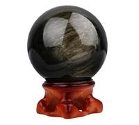 VWWJCCRO 40mm, Golden Obsidian Crystal Sphere Decorative Ball Quartz with Stand Ornament Witchcraft Decor Attract Wealth and Luck
