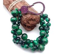 VWWJCCRO 8" 3 Strands Green Round Tiger Eye strand Bracelet Cubic Zirconia Lobster Clasp for women