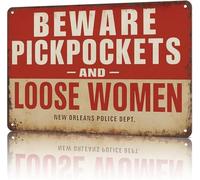 VWWJCCRO Beware Of Pickpockets Loose Women Retro Sign 8 X 12 in