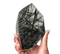 VWWJCCRO Black Rutilated Quartz Raw Gemstones, Rough Tourmaline Stone,Irregular Crystals for Tumbling,150~200g