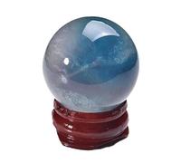 VWWJCCRO Blue Green Fluorite Crystal Sphere Ball Gemstone Sculpture Figurine with Stand for Home Office Decor Craft Art Gift,40~50mm