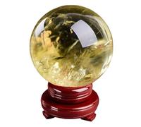 VWWJCCRO Citrine Crystal Balls Decorative Ball for Home Decoration Sphere with Wooden Stand Fengshui Ornaments for Gift,80mm