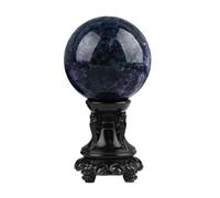 VWWJCCRO Cordierite Blue Apatite Symbiotic Ball Crystal Crystals Sphere with Wooden Stand for Divination Yoga Home Office FengShui Decoration,5~6cm