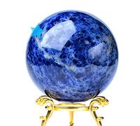 VWWJCCRO Crystal Ball, Fluorescent Sodalite Stone Gemstone Room Decor Rock,Blue Ball(with outbase)-55~60mm