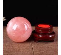 VWWJCCRO Crystal Ball Polished Decorative Sphere with Wood Stand Crystals Rose Quartz Hibiscus Stone Bedroom Office Decoration,80mm