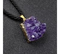 VWWJCCRO Decorative Ornaments Crystal Amethyst Cluster Pendant Suitable for Crystal Gold Edge Stone DIY Production for Home Decoration (Color : Gold with String)