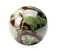 VWWJCCRO Dragon Blood Jasper Sphere Rock Quartz Crystal Ball Ornament Gemstone Divination Sculpture Figurine with Wood Stand,60mm