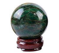 VWWJCCRO Green Mica Crystal Ball with Wooden Stand for Display, Polished Stone Sphere for Divination Feng Shui Home Office Decoration,55~60cm