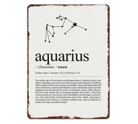 VWWJCCRO Inspirational Aquarius Zodiac Definition Tin Sign 12x8 Inch | Water bearer quote art suits den hallway studio or corner space