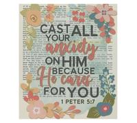 VWWJCCRO Inspirational Scripture Poster, 1 Peter 5:7 Canvas Wall Art, Christian Quote Decor for Bedroom, Office, Living Room & Gift(Framed,08x12inch(20x30cm))