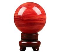 VWWJCCRO Polished Smelting Red Crystal Ball Decor Sphere with Wood Stand, Home Figurines Ornaments for, Witchcraft,Table Top Decorations,16cm/6.3in
