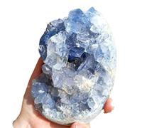 VWWJCCRO Raw Blue Celestite Crystal Geode Irregular Specimens Ornaments for Home Art Decor,800~900g