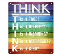 VWWJCCRO Retro Classroom Management Metal Sign Think Before You Speak T H I N K Acronym Aluminum Wall Decor for Teacher Desk Whiteboard Area Student Reminder 8 X 12 inch