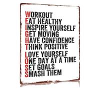 VWWJCCRO Retro Workout Tin Sign Eat Healthy Be Strong Plaque For Boxing Gym Martial Arts Dojo 8 X 12 inch