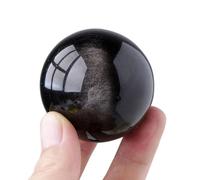 VWWJCCRO Silver Obsidian Sphere Ball Decorative Crystal Sculpture Figurine FengShui Divination Spheres for Home Office Decor, Balancing,75mm