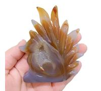 VWWJCCRO Stone Agate geode Fox Statue Carved Quartz Skull Crystal Home Decoration Jewelry Decorative Arts and Crafts