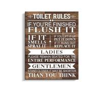 VWWJCCRO Unspoken Bathroom Rules Art, Rustic Funny Canvas for Guest Suite, Camp, Airbnb Rental, Conversation Starter Decor(Framed,08x12inch(20x30cm))
