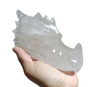 VWWJCCRO White Clear Crystal Carving Dragon Skull Quartz Office Decorati Home Decor