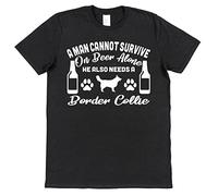 VXCEVF A Man Cannot Survive On Beer Alone He Needs A Border Collie Owner Gift White Yellow Black Red Mens Women T Tshirts Camisetas y Tops 100% Cotton(Large)