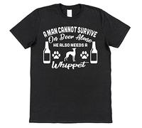 VXCEVF A Man Cannot Survive On Beer Alone He Needs A Whippet Owner Gift White Yellow Black Red Mens Women T Tshirts Camisetas y Tops 100% Cotton Dog(Small)
