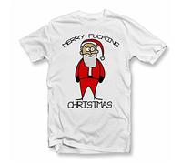VXCEVF Adults Merry Fu!ng Christmas White Yellow Black Red Mens Women T T-Shirts Hemden 100% Cotton Rude Funny Xmas(X-Large)