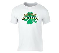 VXCEVF Mens Lucky Bitch Shamrock Clover Shenanigan Irish Beer St. Patrick's Day White Yellow Black Red Mens Women T Shirt 100% Cotton75887(Small)