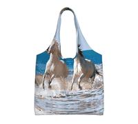 VXXNlnn Bolsas de lona con estampado de lunares negros - Bolsa grande reutilizable para compras y almacenamiento para mujeres, perfecta para la vida diaria, Caballo blanco de playa, Talla única