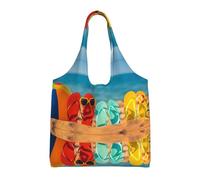 VXXNlnn Bolsas de lona con estampado de Navidad e invierno, bolsa grande reutilizable para compras y almacenamiento para mujeres, perfecta para la vida diaria, Chanclas coloridas pelotas de playa