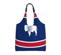 VXXNlnn Bolsas de lona con estampado de pizza y pepperoni en 3D - Bolsa grande reutilizable para compras y almacenamiento para mujeres, perfecta para la vida diaria, Bandera del estado de Wyoming