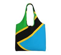 VXXNlnn Bolsas de lona con estampado de pizza y pepperoni en 3D - Bolsa grande reutilizable para compras y almacenamiento para mujeres, perfecta para la vida diaria, Bandera de Tanzania, Talla única