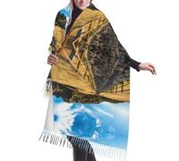 VXXNlnn Bufanda con flecos de cachemira con estampado artístico oceánico, chal de otoño e invierno para mujer, manta larga de satén grande y cálido, Isla de Jeju, Corea, Talla única