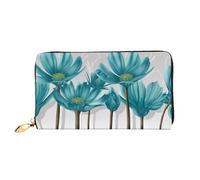 VXXNlnn Cartera de cuero con estampado de autobús escolar, cartera larga para mujer, cartera de chequera plegable fina con tarjetero, bolsillo para monedas, Floral verde azulado y blanco, One Size