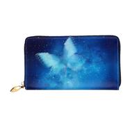 VXXNlnn Cartera de cuero con estampado de bandera de Santa Lucía - Cartera larga para mujer, cartera fina y plegable con tarjetero, bolsillo para monedas, Galaxia mariposa estrellada azul, One Size