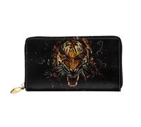 VXXNlnn Cartera de cuero con estampado de bandera del estado de Louisiana - Cartera larga para mujer, cartera delgada y plegable con tarjetero, bolsillo para monedas, Tigre feroz, One Size