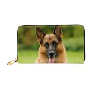 VXXNlnn Cartera de cuero con estampado de palmeras - Cartera larga para mujer, cartera delgada y plegable con tarjetero, bolsillo para monedas, Pastor alemán feliz, One Size