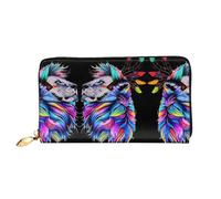 VXXNlnn Cartera de cuero con estampado de tótem indio africano, cartera larga para mujer, cartera de chequera plegable fina con tarjetero, bolsillo para monedas, Cabeza de león, One Size