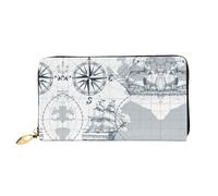VXXNlnn Cartera de piel con estampado de cactus de acuarela, cartera larga para mujer, cartera de chequera plegable fina con tarjetero, bolsillo para monedas, Mapa náutico de velero, One Size