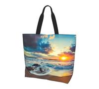 VXXNlnn Coloridas chanclas con estampado de pelota de playa, bolsa grande reutilizable para mujer, bolsa de almacenamiento para compras, viajes y vida diaria, Playa del atardecer, Talla única