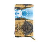 VXXNlnn Elegante cartera de cuero con estampado de dinosaurio para mujer, ligera, plegable, con bloqueo RFID, diseño delgado de tres pliegues, Isla de Jeju, Corea, Talla única