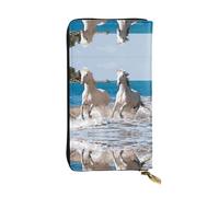 VXXNlnn Elegante y hermosa cartera de cuero con estampado de pavo real para mujer, bolso plegable ligero con bloqueo RFID, diseño delgado de tres pliegues, Caballo blanco de playa, Talla única