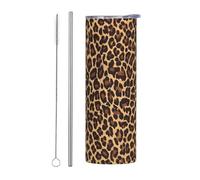 VXXNlnn Juego de dos tazas de acero inoxidable con pajilla - 20 onzas con estampado de leopardo y guepardo fresco con asa, tapa - Vaso portátil caliente y frío
