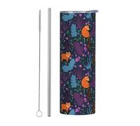 VXXNlnn Juego de dos tazas de acero inoxidable con pajilla - Vaso aislado con estampado de gato de 20 onzas con asa, tapa - Vaso portátil caliente y frío